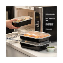 Load image into Gallery viewer, Newspring VERSAtainer Microwavable Containers, 38 oz, 8.8 x 6 x 2.5, Black/Clear, Plastic, 150/Carton
