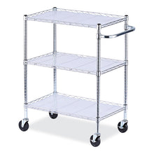 Load image into Gallery viewer, Three-Shelf Wire Cart with Liners, Metal, 3 Shelves, 600 lb Capacity, 34.21" x 18" x 40", Silver
