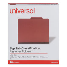 Load image into Gallery viewer, Pressboard Classification Folders, 2/5 Tab: Right of Center, Expands 2", 2 Dividers, 6 Fasteners, Letter Size, Red, 10/Box
