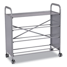 Load image into Gallery viewer, Callero Plus Treble Column Trolley Set 13, Metal, 1 Shelf, 12 F2 Deep Bins, 40.6" x 17.3" x 41.5", Silver/Grass Green
