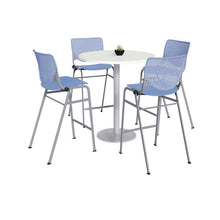 Load image into Gallery viewer, Pedestal Bistro Table with Four Periwinkle Kool Series Barstools, Round, 36" Dia x 41h, Designer White
