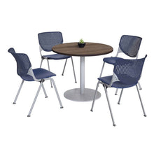 Load image into Gallery viewer, Pedestal Table with Four Navy Kool Series Chairs, Round, 36" Dia x 29h, Studio Teak
