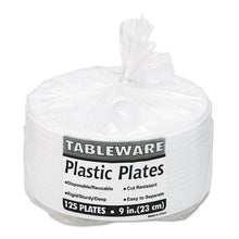 Load image into Gallery viewer, Plastic Dinnerware, 3-Compartment Plates, 9" dia, White, 125/Pack
