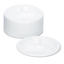 Load image into Gallery viewer, Plastic Dinnerware, 3-Compartment Plates, 9" dia, White, 125/Pack
