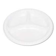 Load image into Gallery viewer, Plastic Dinnerware, 3-Compartment Plates, 9" dia, White, 125/Pack

